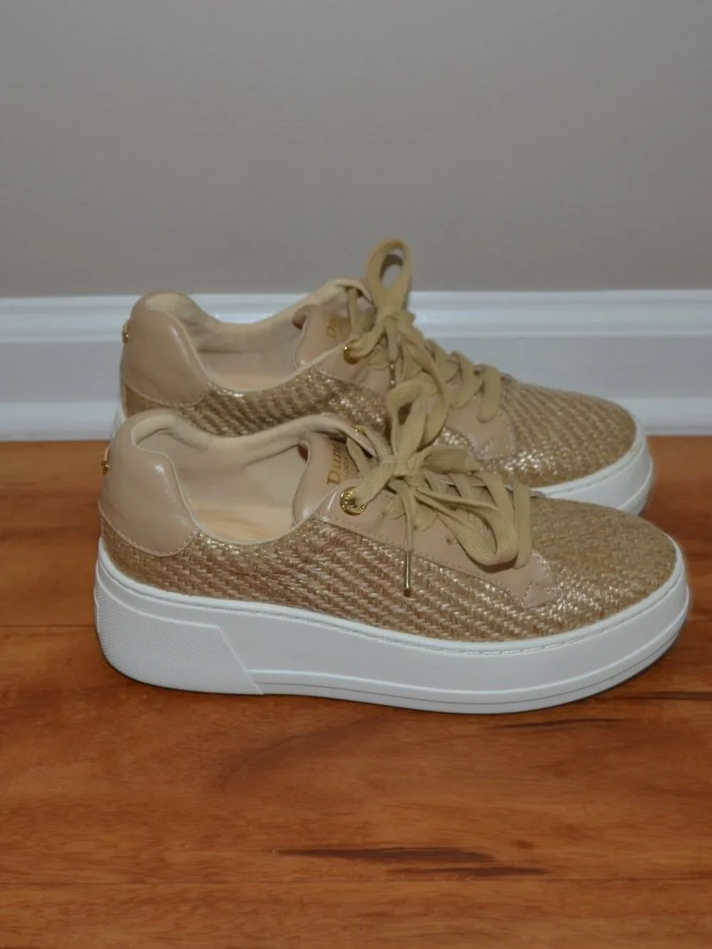 Dune London Episode Natural Beige Raffia Faux Leather Comfort sneakers, 38 (8)